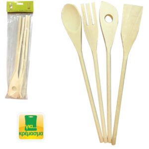 Σετ 4 ακατέργαστες ξύλινες κουτάλες