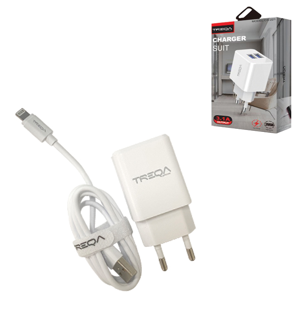 Treqa Ταχυφορτιστής 1x USB με καλώδιο για ios συσκευές CS-221