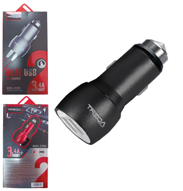Treqa Φορτιστής Αυτοκινήτου CS-205 3.4A με Θύρες: 2xusb με καλώδιο Type-C