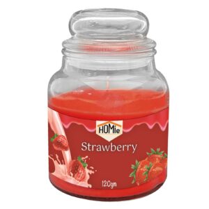 Κερί Strawberry Cream σε Βάζο με Καπάκι Μικρό 25h 120gr Net, 10x6,5cm Homie 57475