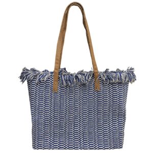 Τσάντα Παραλίας Cotton Μπλε με Κρόσια 50x35x14cm SummerTiempo 623138