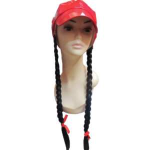 Καπέλο κόκκινο με μακριές πλεχτές κοτσίδες
