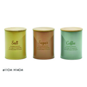 Τσίγκινο βάζο με μπαμπού καπάκι για καφέ-ζάχαρη-αλάτι