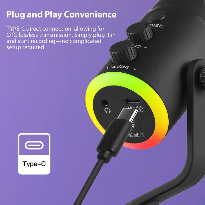 Ενσύρματο μικρόφωνο Gaming/Podcast - USB - LED RGB - 812891 - Image 3