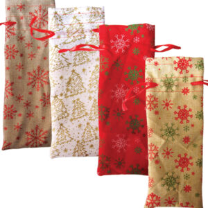 Πάνινη Χριστουγεννιάτικη σακούλα-πουγγί για κρασιά