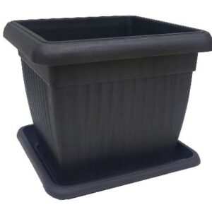 Σετ γλάστρα πλαστική τετράγωνη με πιατάκι ανθρακί 24x 20cm