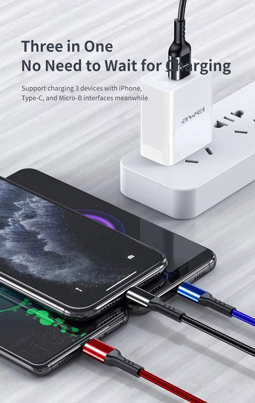 Καλώδιο φόρτισης & data 3in1 - Fast Charge - CL-971 - 1.2m - AWEI - 022170 - Image 3
