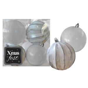 Μπάλες Ανάγλυφες Αντικέ μιξ με Λευκές πακ=4τεμ φ10 ø10cm Xmasfest 1133592
