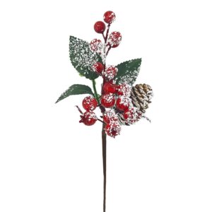 Κλαδί με γκι Χιονισμένα & Κουκουνάρι 27cm Xmasfest 1133897