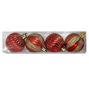 Μπάλες Δέντρου Χριστουγέννων Κόκκινες με Χρυσό σετ=4τεμ ø4cm Xmasfest 1133928