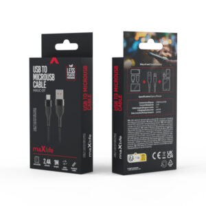 MAXLIFE USB TO MICRO USB DATA CABLE 2.4A 1m black