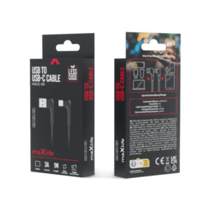 MAXLIFE USB TO TYPE C ANGLE DATA CABLE 1m 3A black