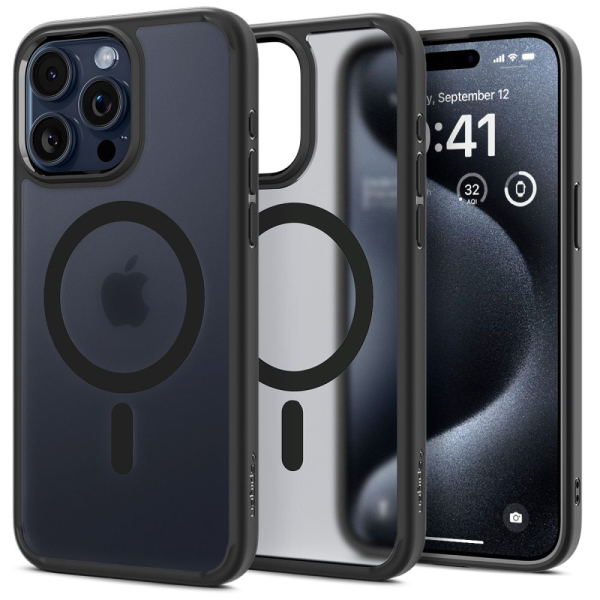 SPIGEN ULTRA HYBRID MAG COMBATIBLE WITH MAGSAFE IPHONE 15 PRO MAX frost black backcover