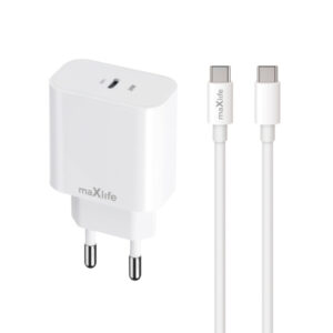 MAXLIFE TRAVEL CHARGER PD QC 20W + TYPE C TO TYPE C DATA CABLE white