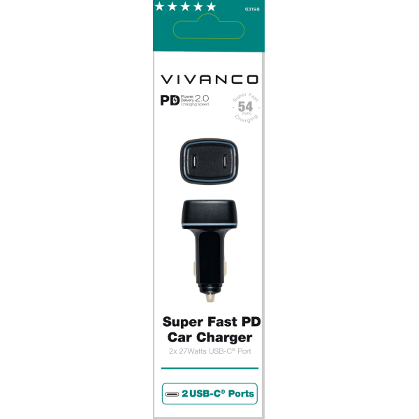 VIVANCO CAR CHARGER DUAL TYPE C 54W black - Image 2