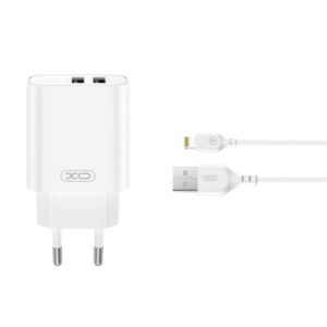 XO TRAVEL CHARGER CE34 2.4A  2 PORTS USB + DATA CABLE LIGHTNING white