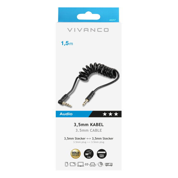 VIVANCO SPIRAL CABLE 3.5mm JACK TO 3.5mm JACK 1.5m black - Image 2
