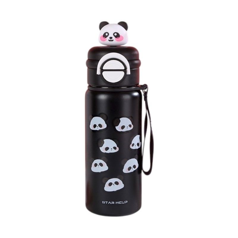 Παιδικό παγούρι-θερμός Panda με καλαμάκι - 500ml - 722344 - Black
