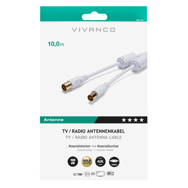 VIVANCO ANTENNA CABLE 100dB FERRITE 10m white - Image 2