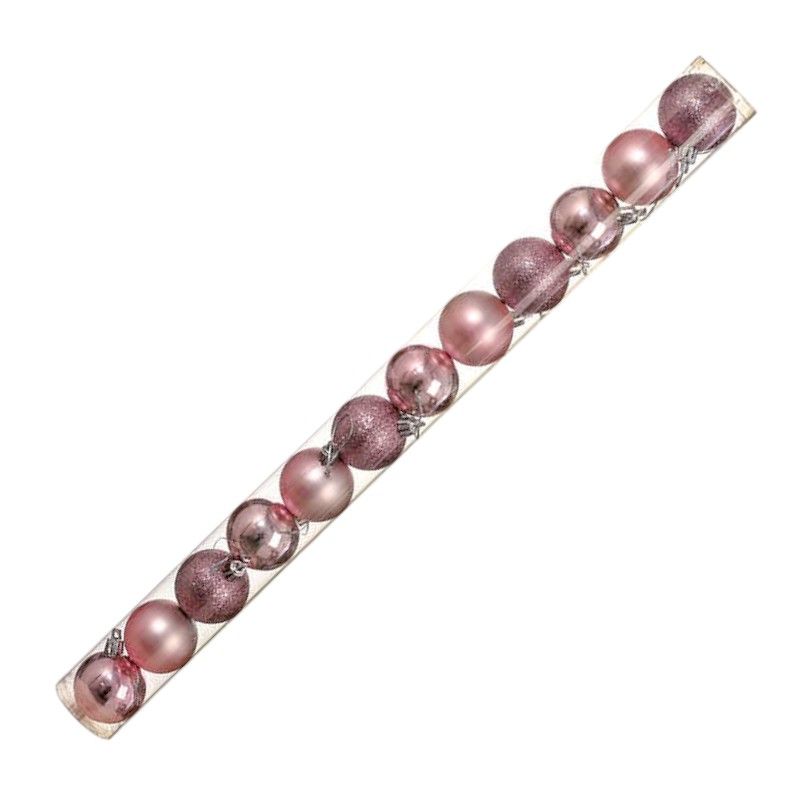 Σετ Χριστουγεννιάτικες μπάλες - 8cm - 12pcs - 326055 - Pink