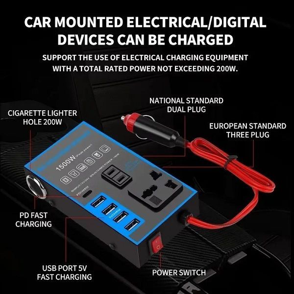 Μετασχηματιστής - Power Inverter αυτοκινήτου - 1500W - 12V DC to 220V AC - 4xUSB - 1530118/015 - 150975 - Image 3