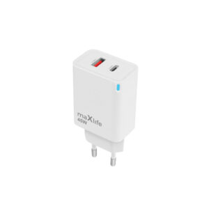 MAXLIFE TRAVEL FAST CHARGER GaN PD QC 45W 2X PORTS white